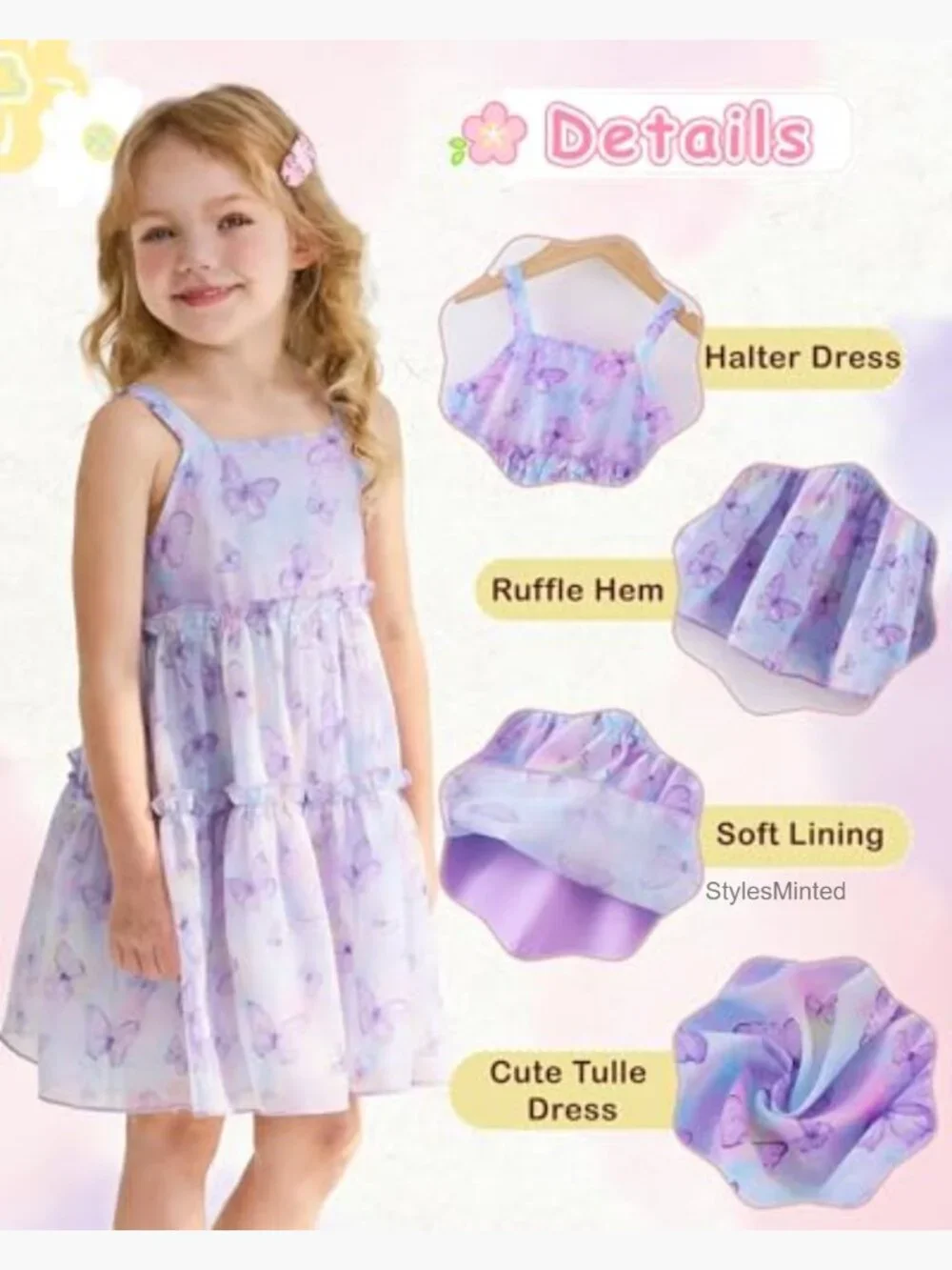 Toddler Girl Tulle Swing Dress Sleeveless Halter Summer Casual